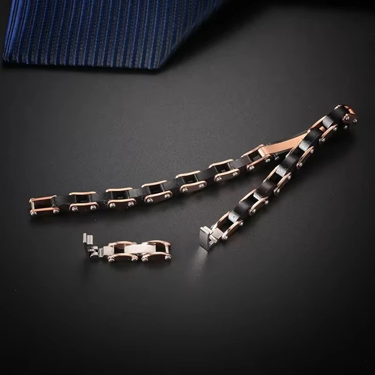 18K Rose Gold Wood Bead Charms Bracelets Wirh Carbon Fiber And Zircon